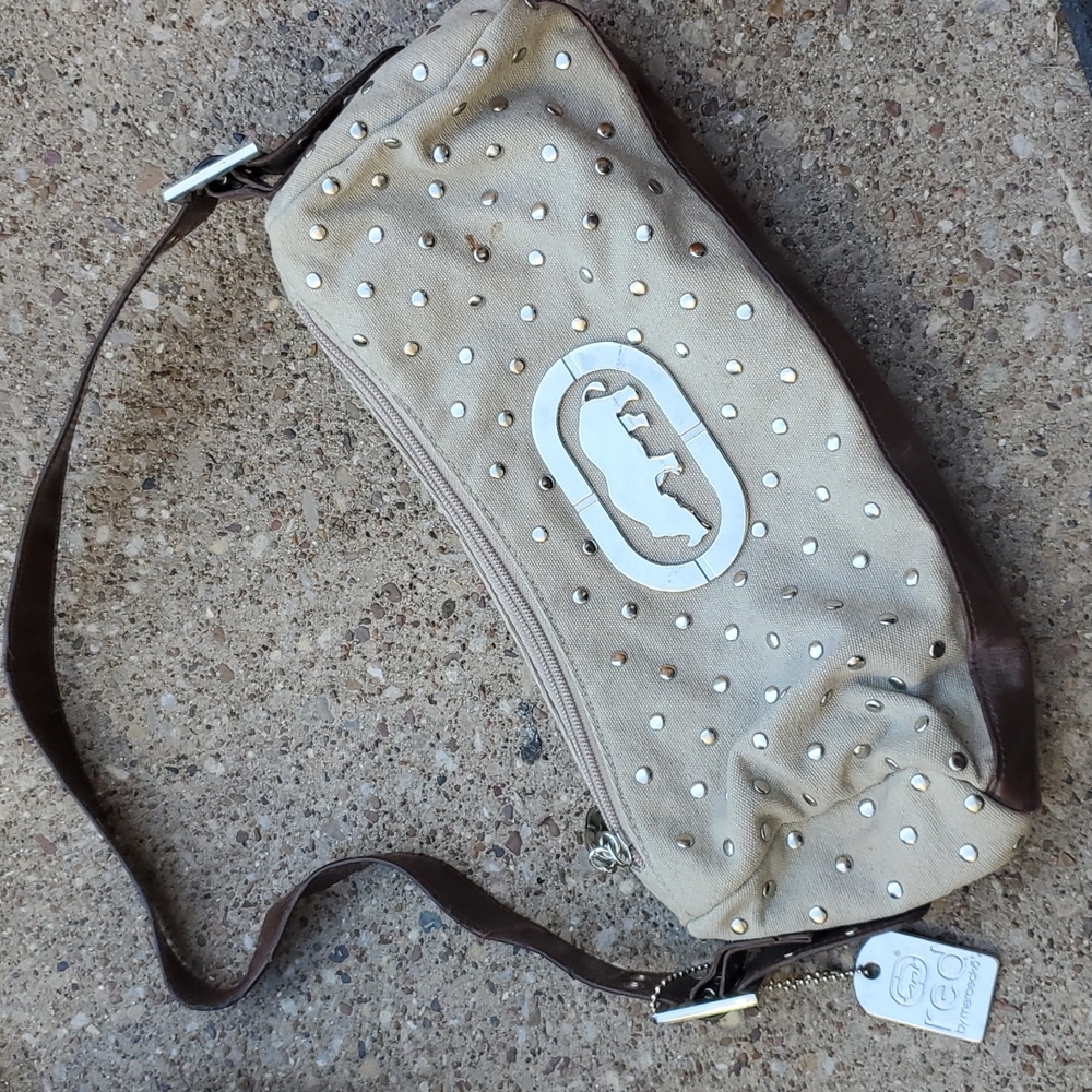 Ecko Red Adjustable Shoulder Bag Studs Rhino Logo Brown Tan Beige